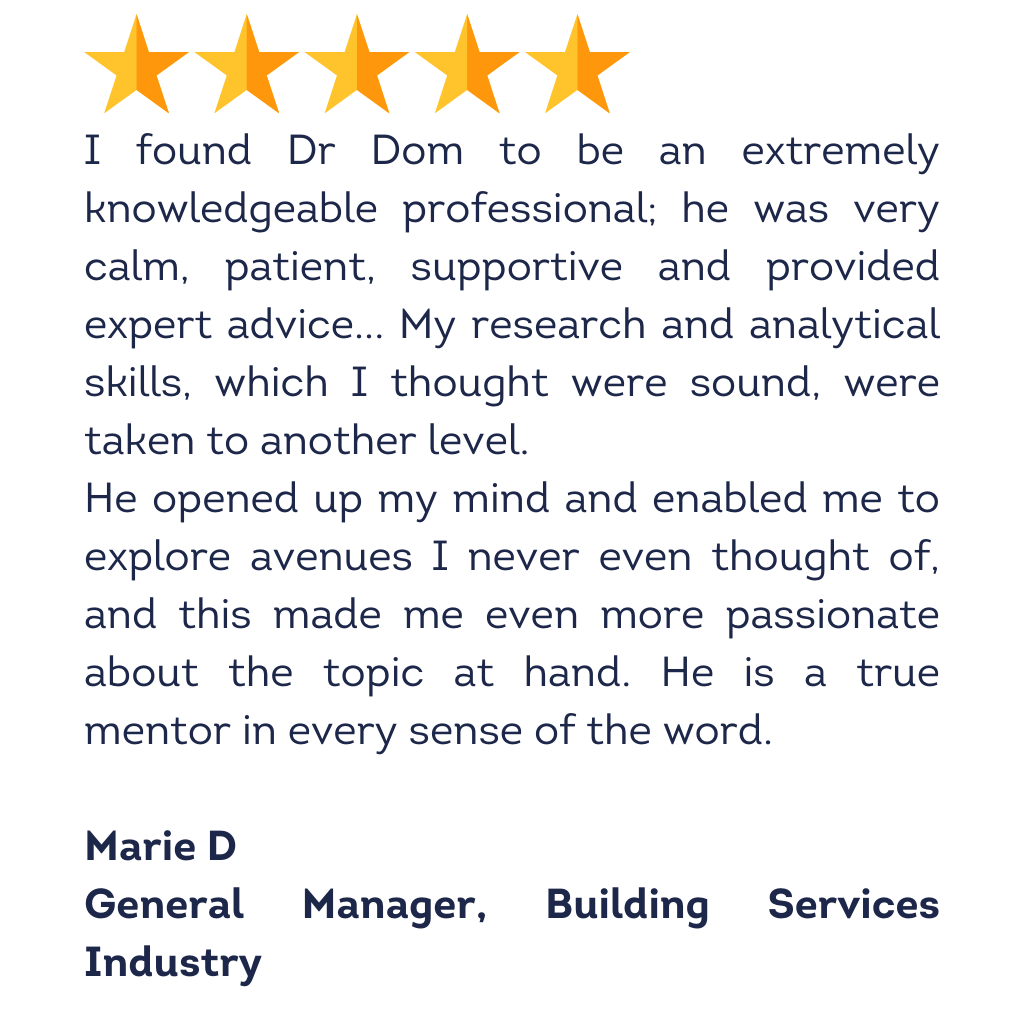 5 star testimonial from Nuzhat - AGSM - colleague of Dr. Dominic