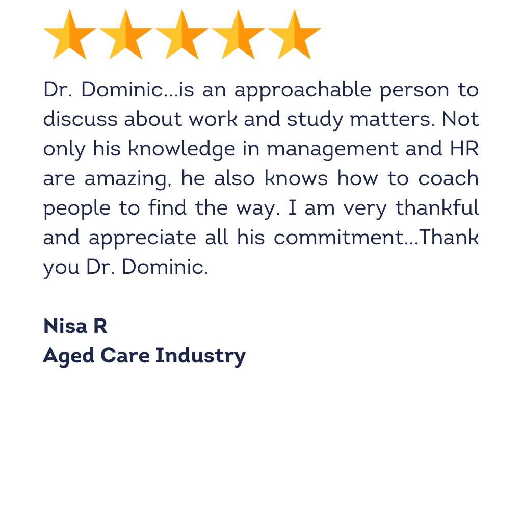 5 star testimonial from Nisa R a General Manager in the Hospitality and Aged Care Industres