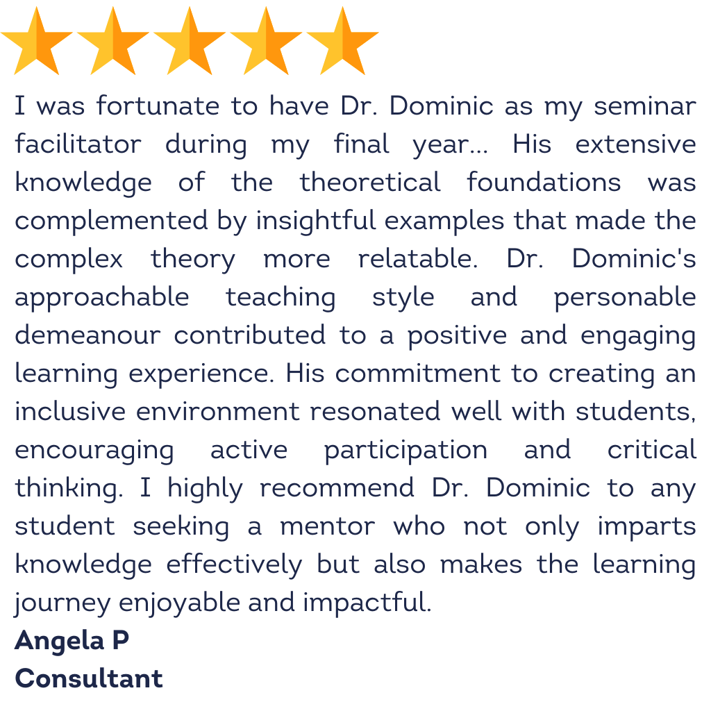 5 star testimonial from Angela P, a Consultant and forner student.